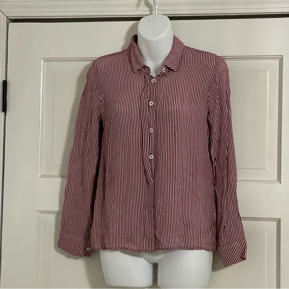 Reformation Red White Pin Stripe Button Up Blouse
